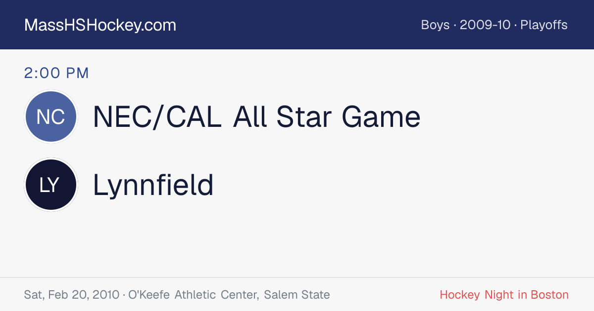 NEC/CAL All Star Game at Lynnfield score card