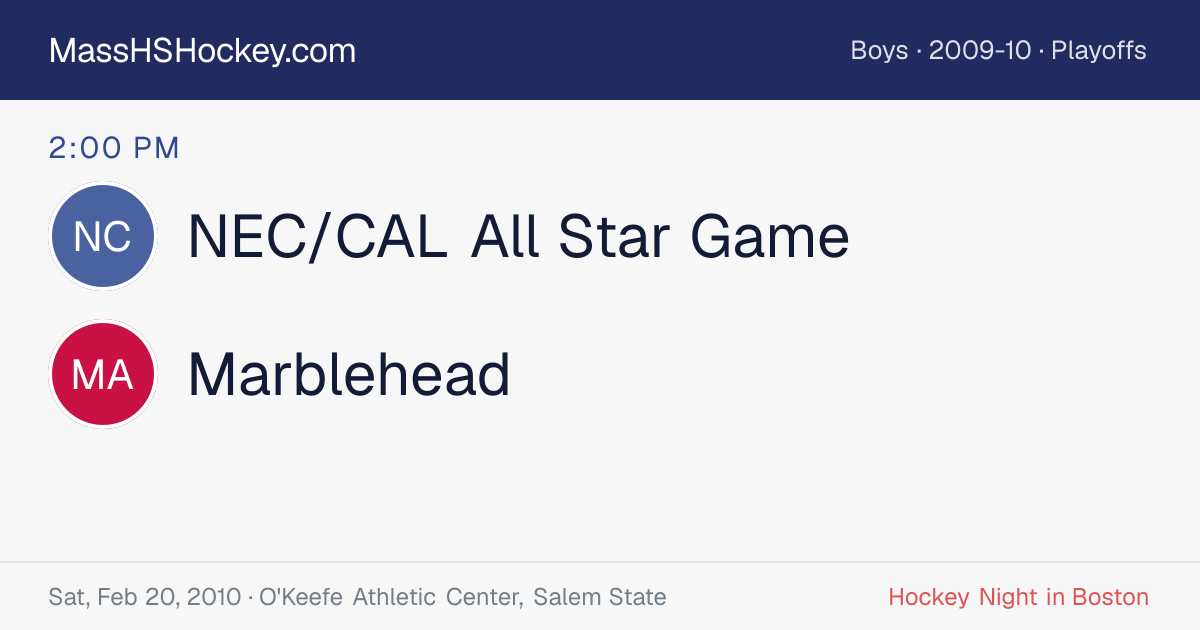 NEC/CAL All Star Game at Marblehead score card