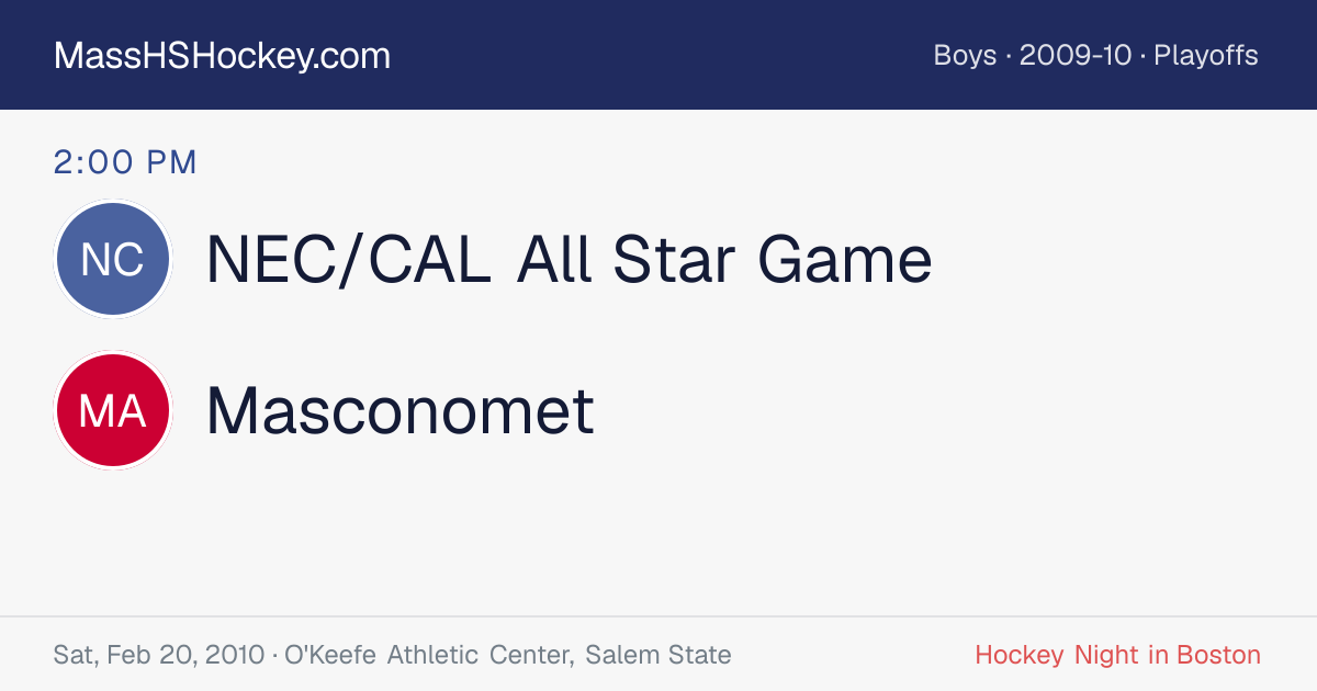 NEC/CAL All Star Game at Masconomet score card