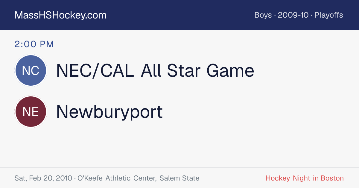 NEC/CAL All Star Game at Newburyport score card