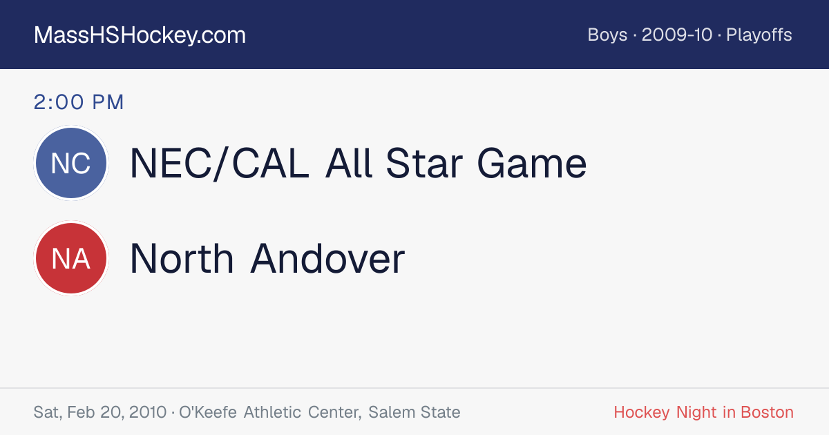 NEC/CAL All Star Game at North Andover score card