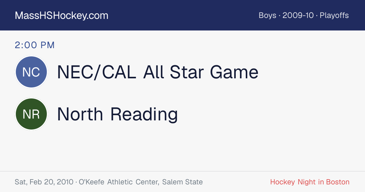 NEC/CAL All Star Game at North Reading score card