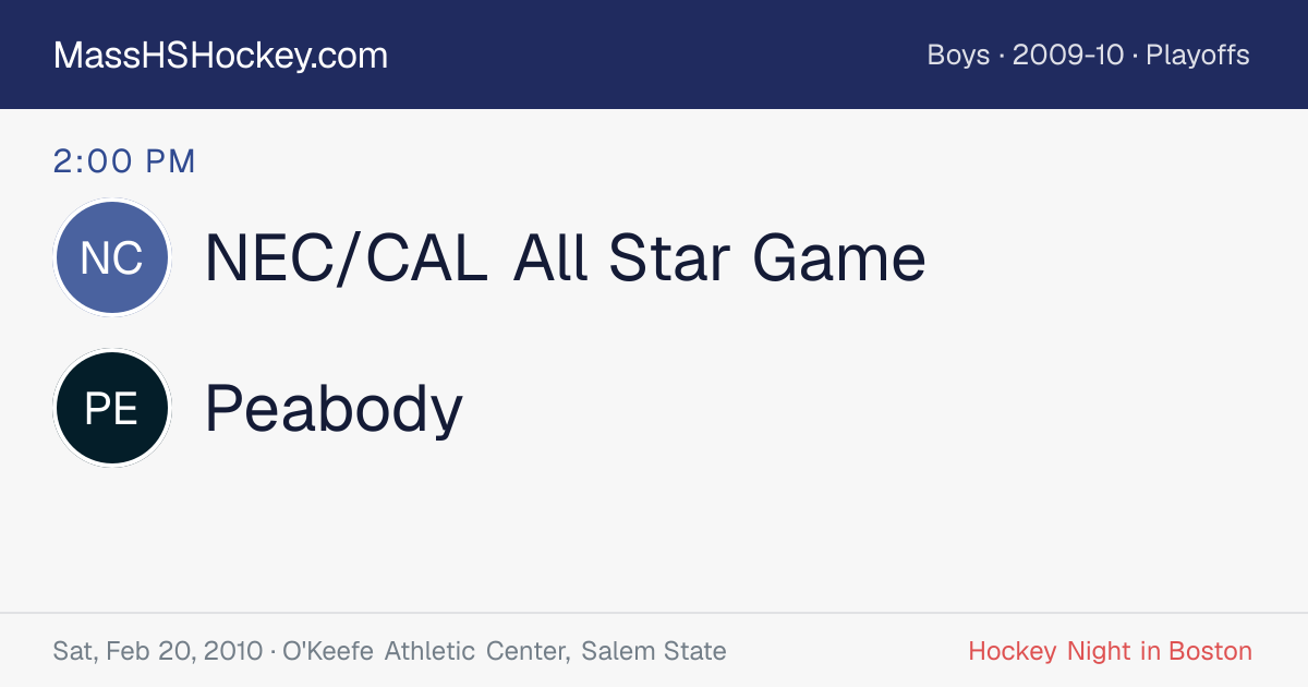NEC/CAL All Star Game at Peabody score card