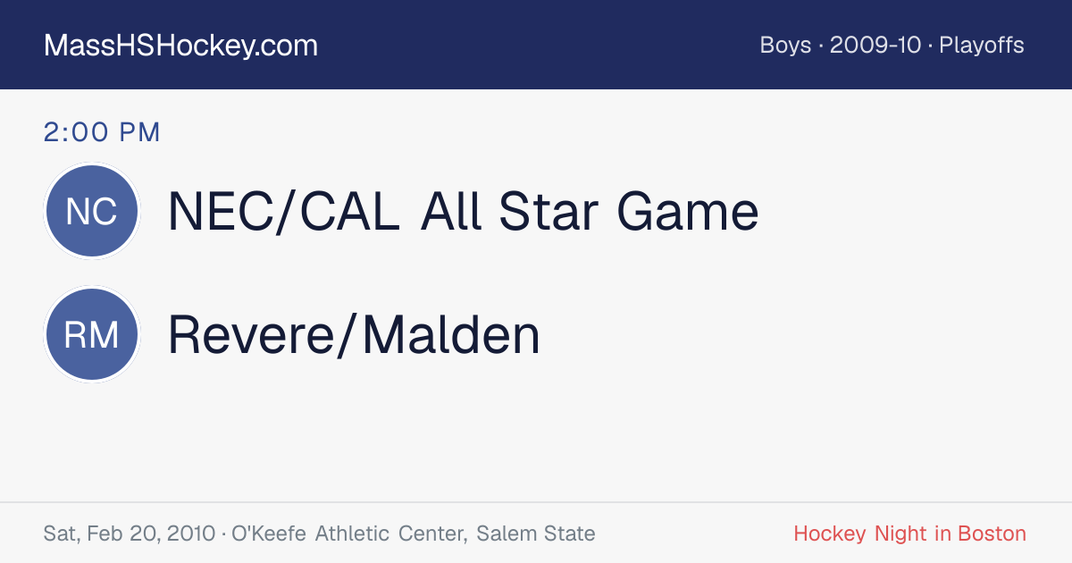 NEC/CAL All Star Game at Revere/Malden score card