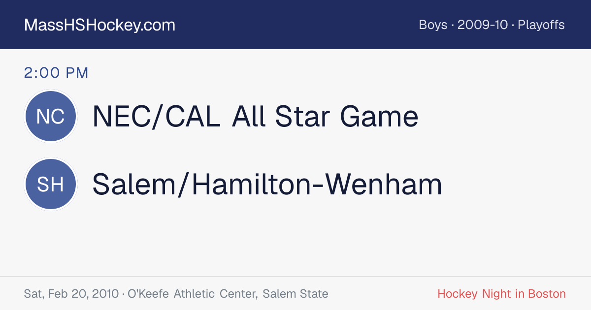 NEC/CAL All Star Game at Salem/Hamilton-Wenham score card