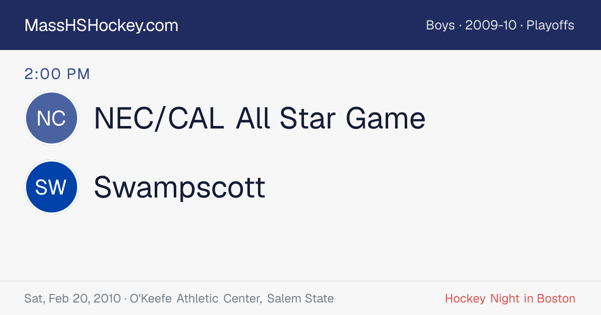 NEC/CAL All Star Game at Swampscott score card