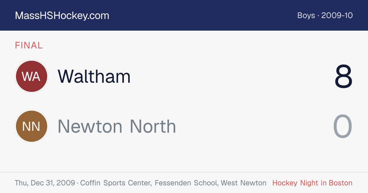 Waltham at Newton North score card