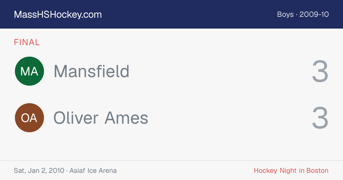Mansfield at Oliver Ames score card