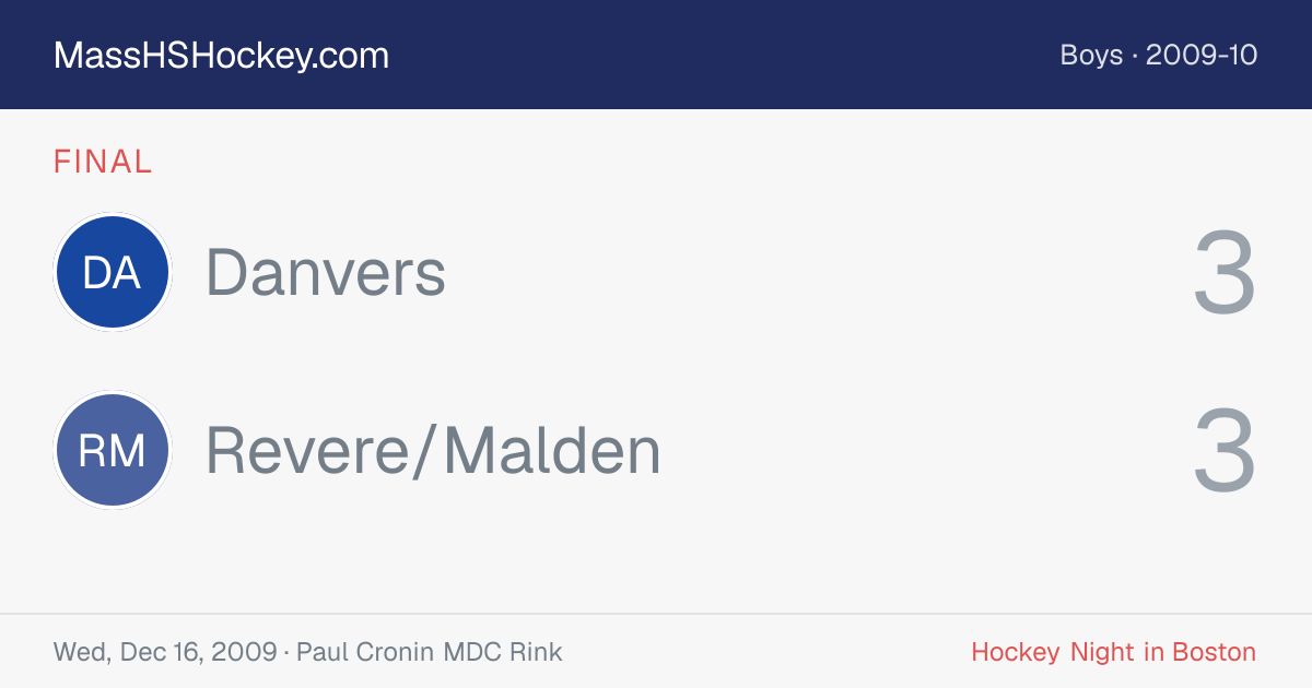 Danvers at Revere/Malden score card