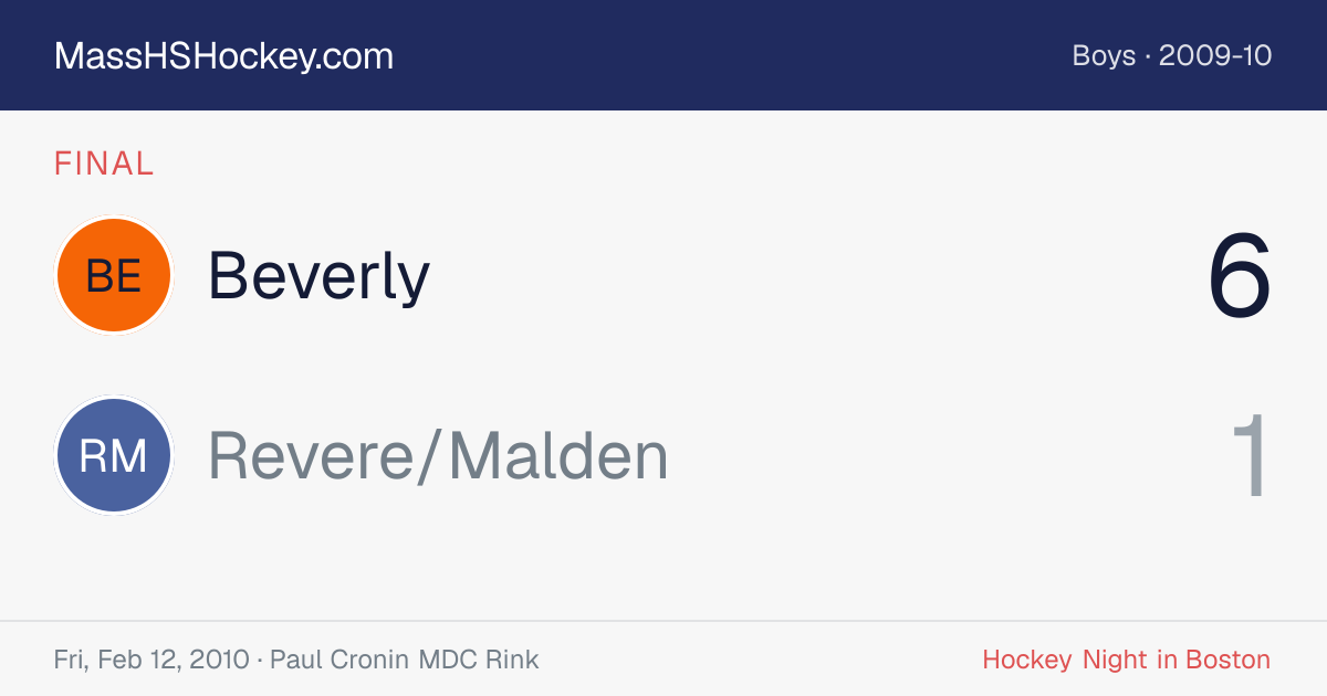 Beverly at Revere/Malden score card