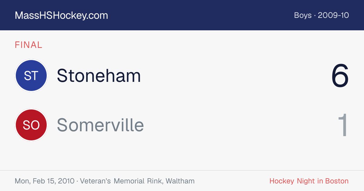 Stoneham at Somerville score card