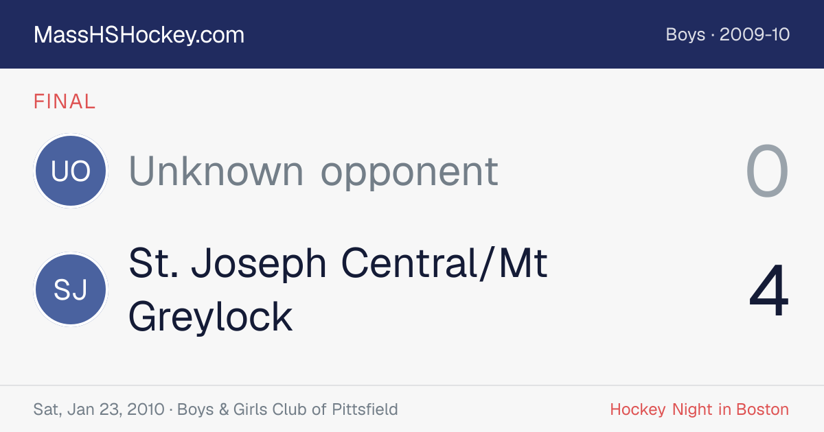 Unknown opponent at St. Joseph Central/Mt Greylock score card