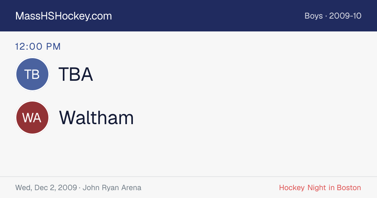 TBA at Waltham score card