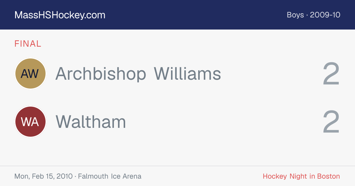 Archbishop Williams at Waltham score card