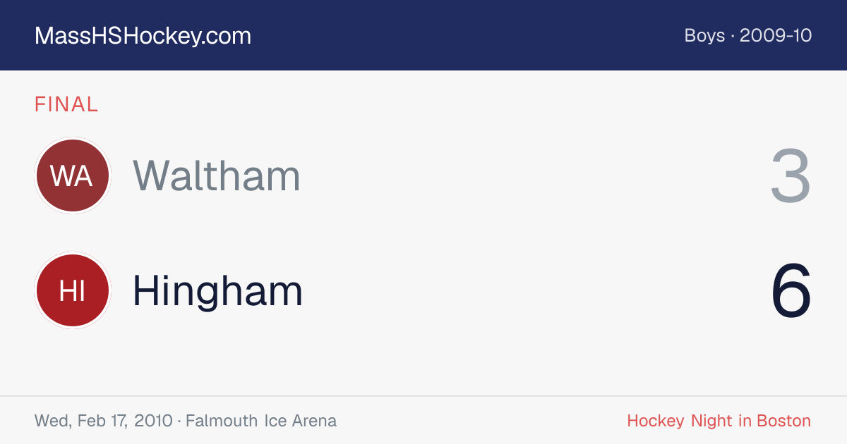 Waltham at Hingham score card