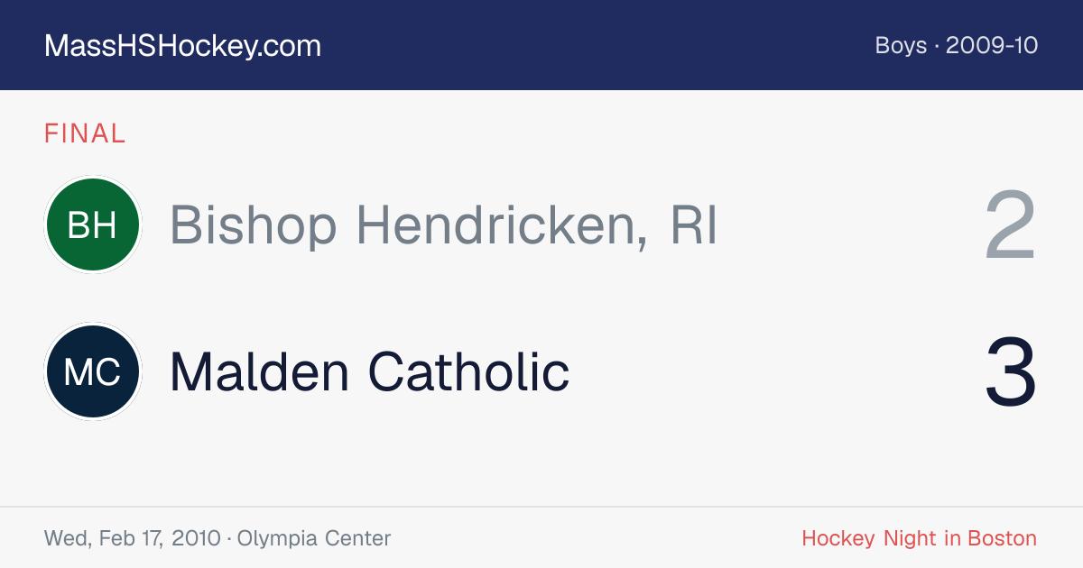 Bishop Hendricken, RI at Malden Catholic score card