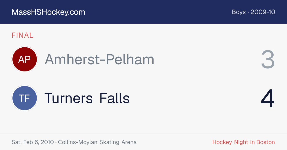 Amherst-Pelham at Turners Falls score card