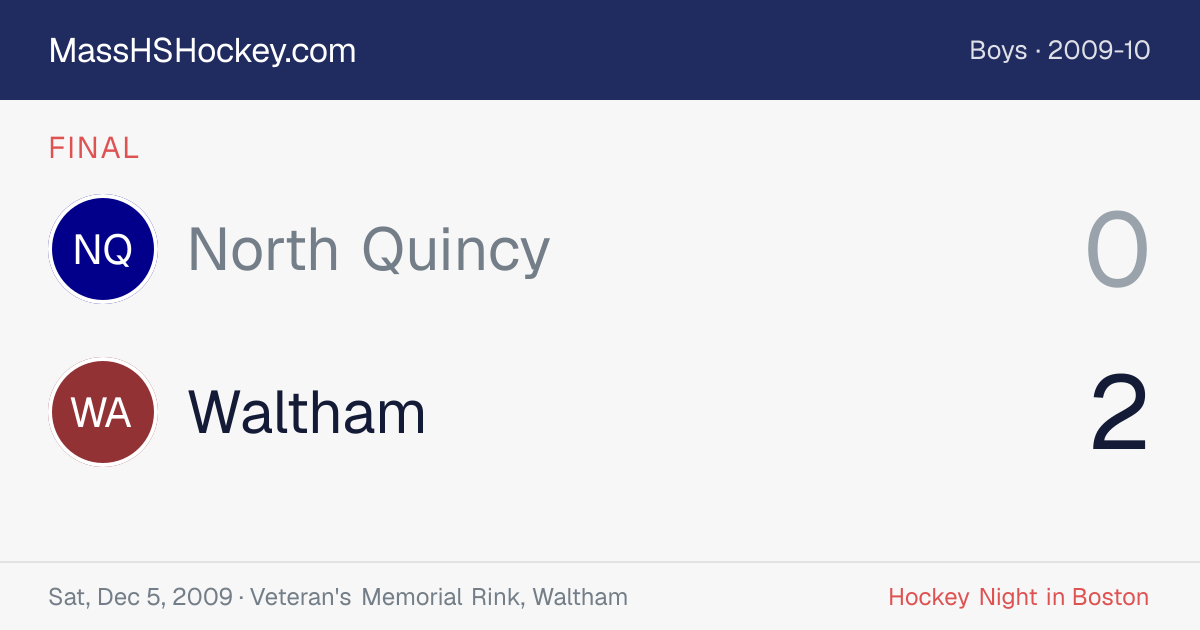 North Quincy at Waltham score card