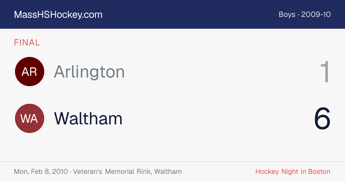 Arlington at Waltham score card
