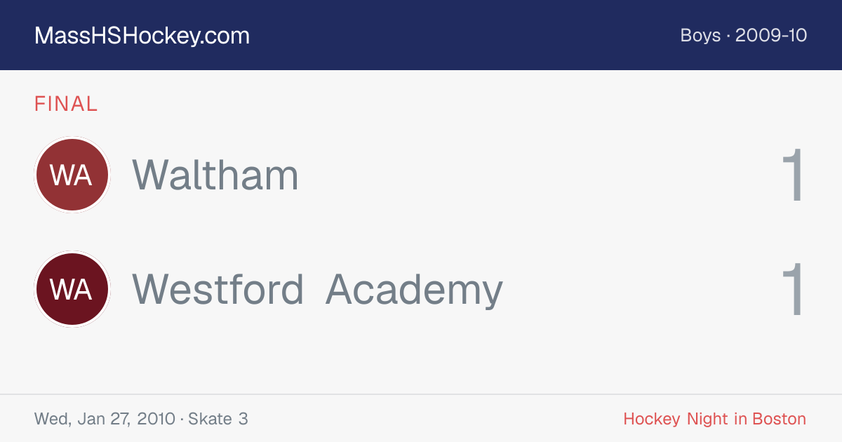 Waltham at Westford Academy score card