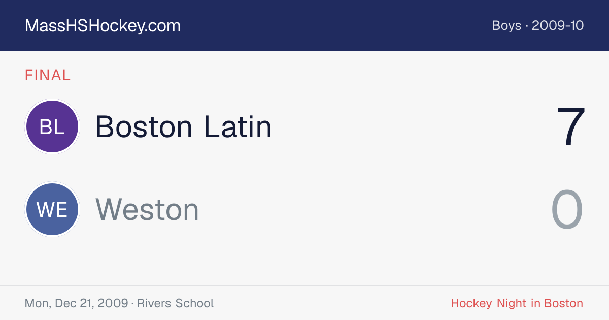 Boston Latin at Weston score card