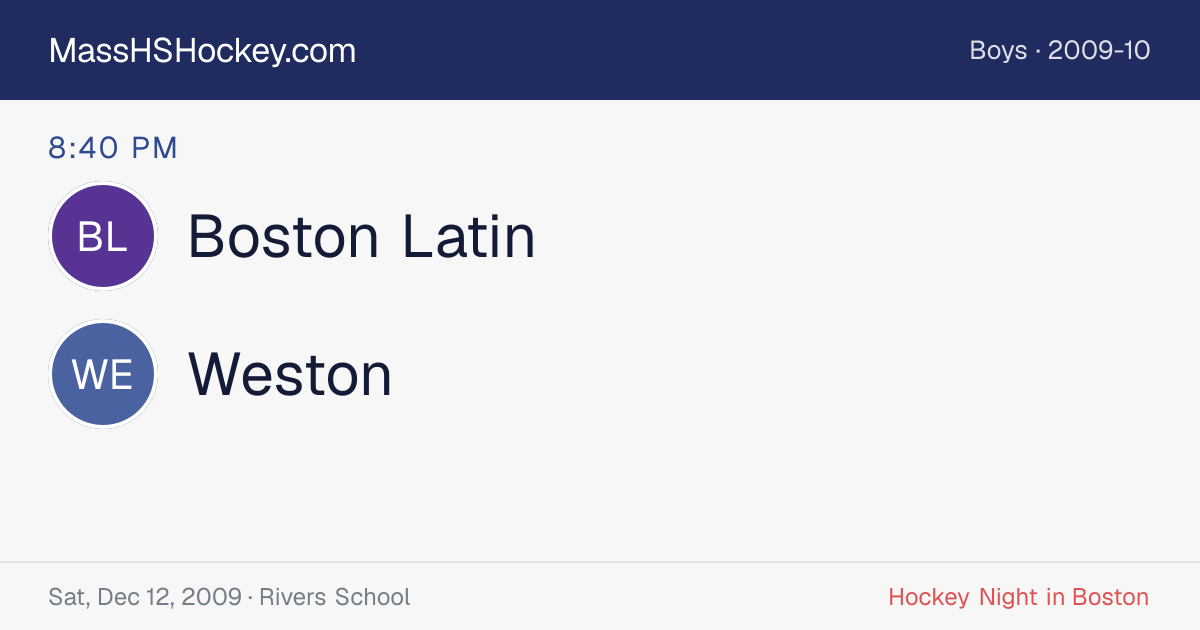 Boston Latin at Weston score card