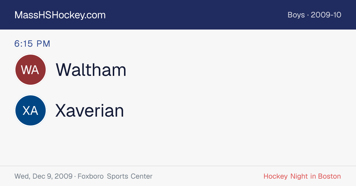 Waltham at Xaverian score card