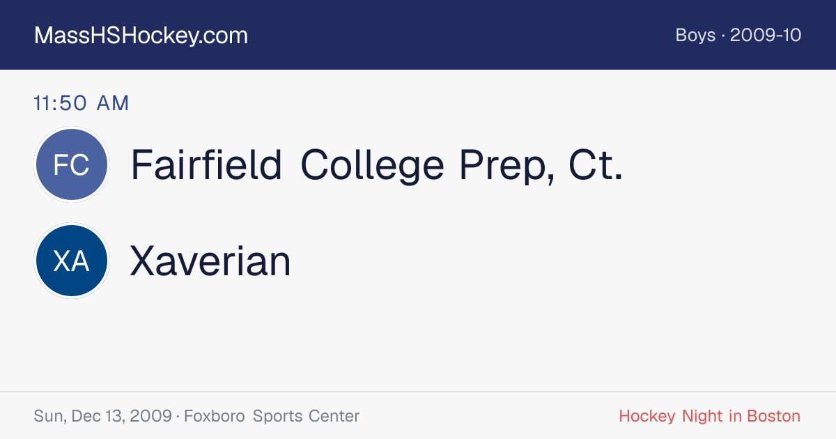 Fairfield College Prep, Ct. at Xaverian score card