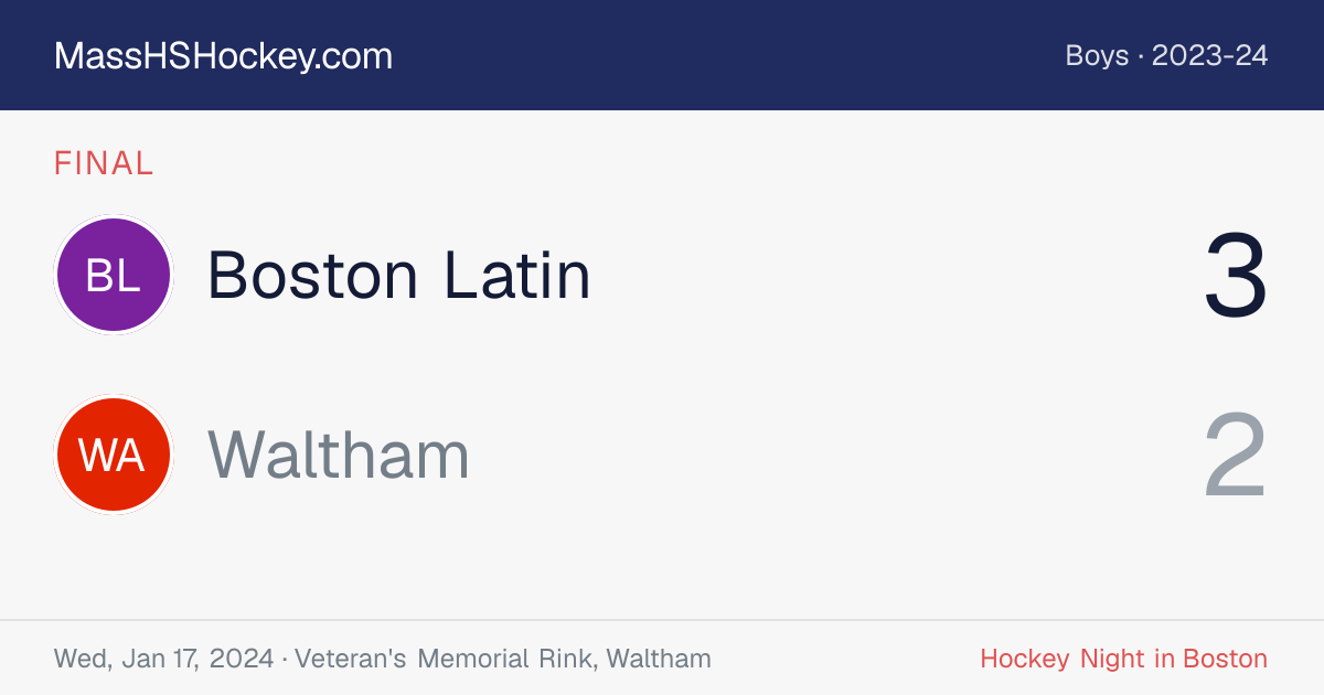 Boston Latin at Waltham score card