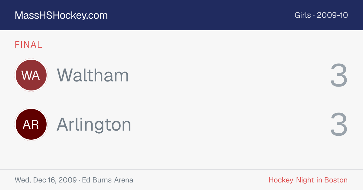 Waltham at Arlington score card