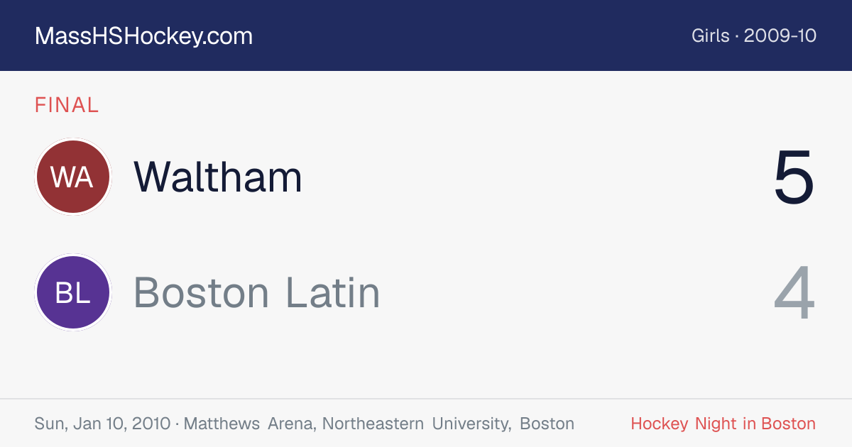 Waltham at Boston Latin score card