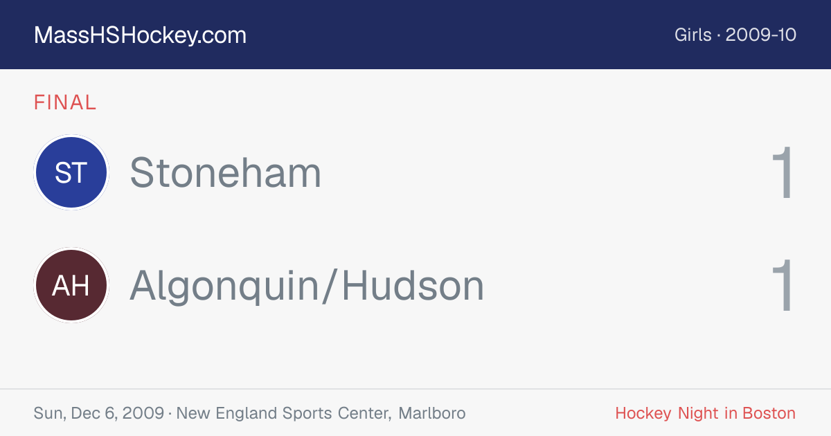 Stoneham at Algonquin/Hudson score card