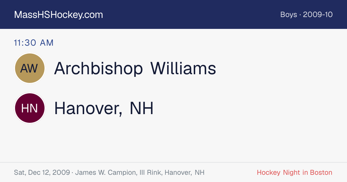 Archbishop Williams at Hanover, NH score card