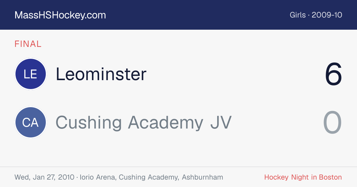 Leominster at Cushing Academy JV score card
