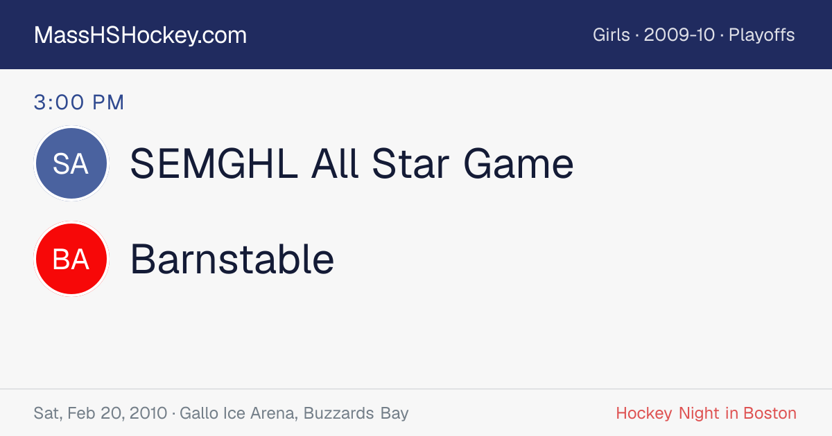 SEMGHL All Star Game at Barnstable score card