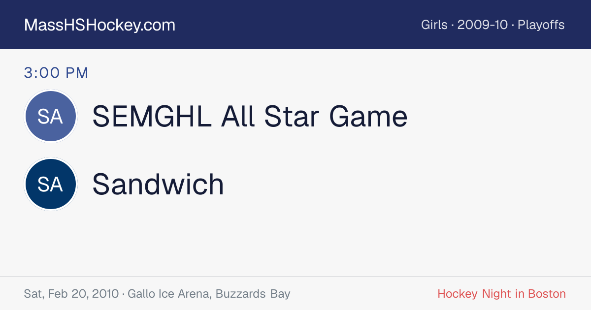 SEMGHL All Star Game at Sandwich score card