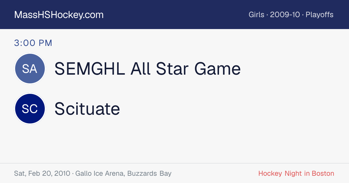 SEMGHL All Star Game at Scituate score card