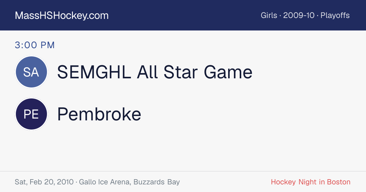 SEMGHL All Star Game at Pembroke score card