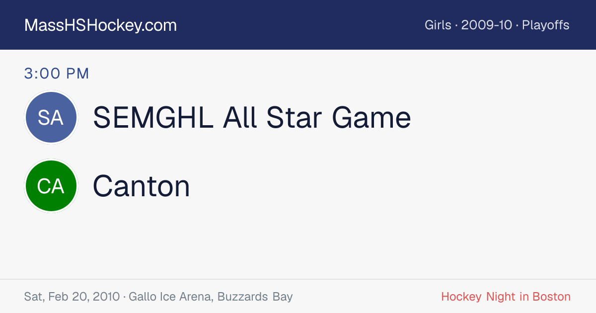 SEMGHL All Star Game at Canton score card