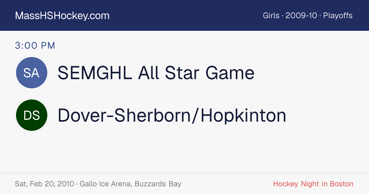 SEMGHL All Star Game at Dover-Sherborn/Hopkinton score card