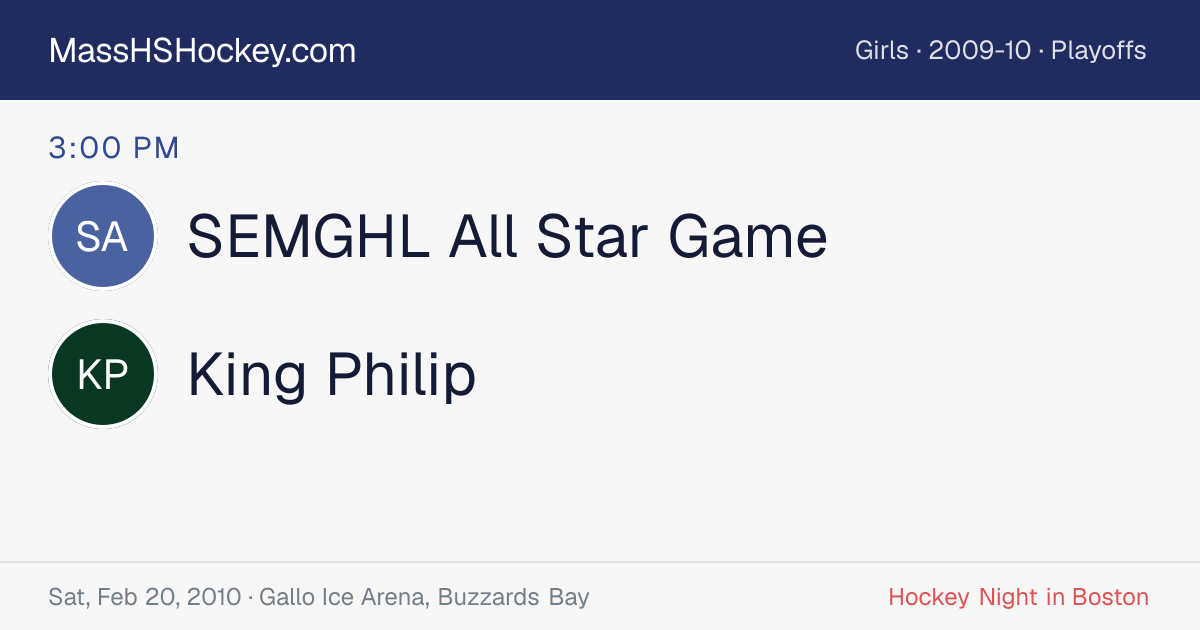 SEMGHL All Star Game at King Philip score card