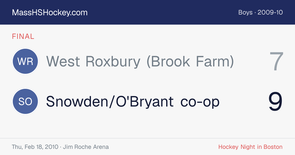 West Roxbury (Brook Farm) at Snowden/O'Bryant co-op score card