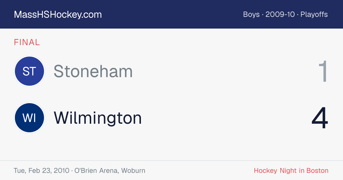 Stoneham at Wilmington score card