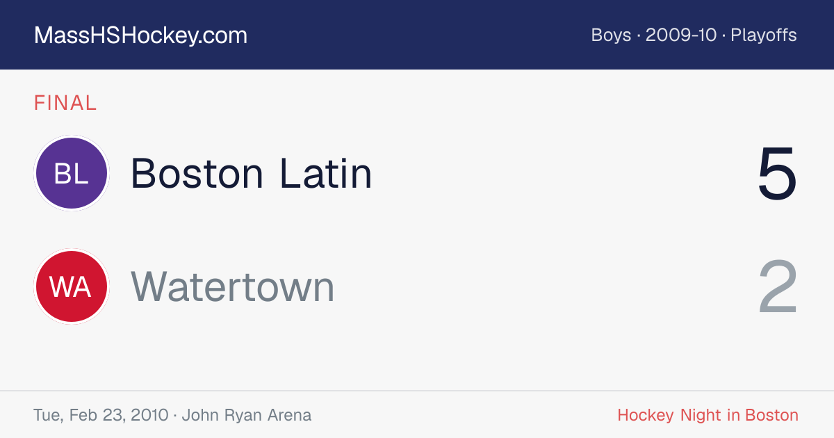 Boston Latin at Watertown score card