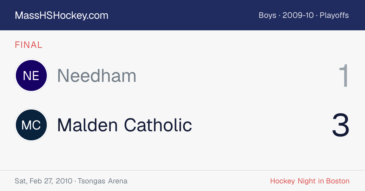 Needham at Malden Catholic score card