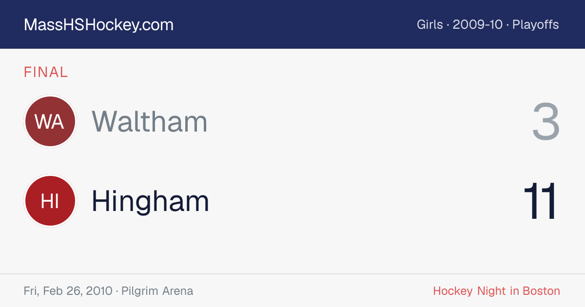 Waltham at Hingham score card