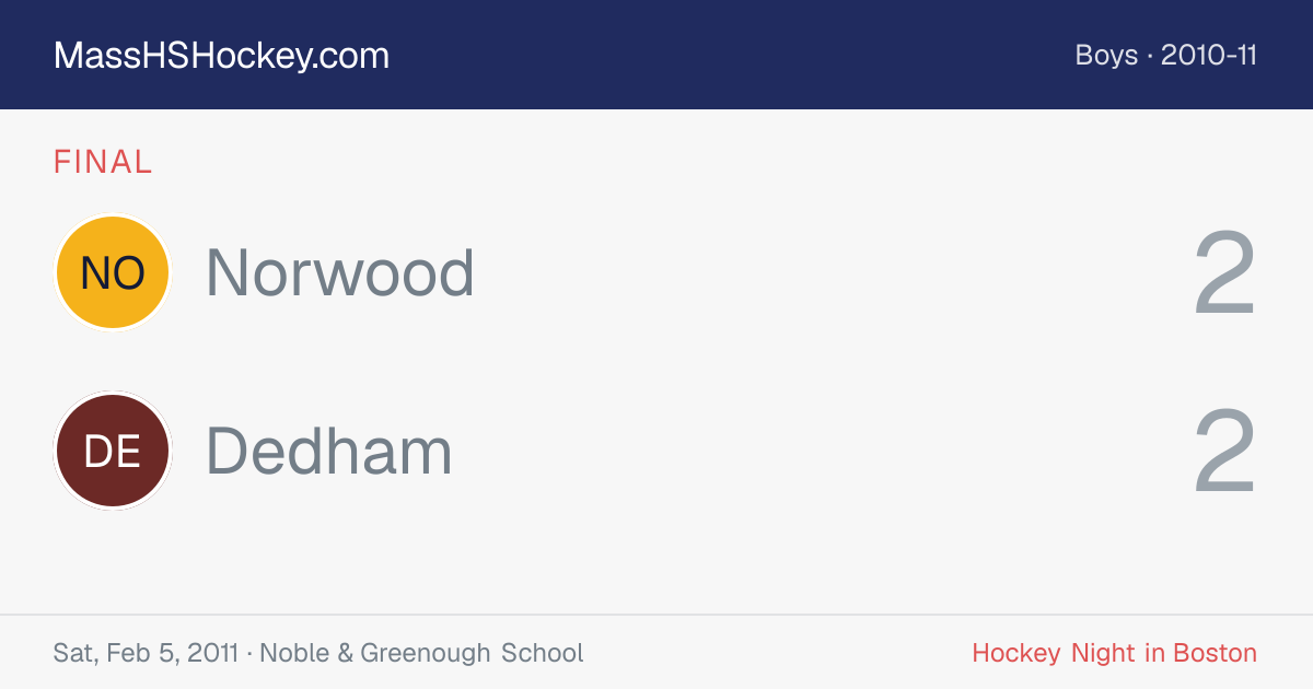 Norwood at Dedham score card