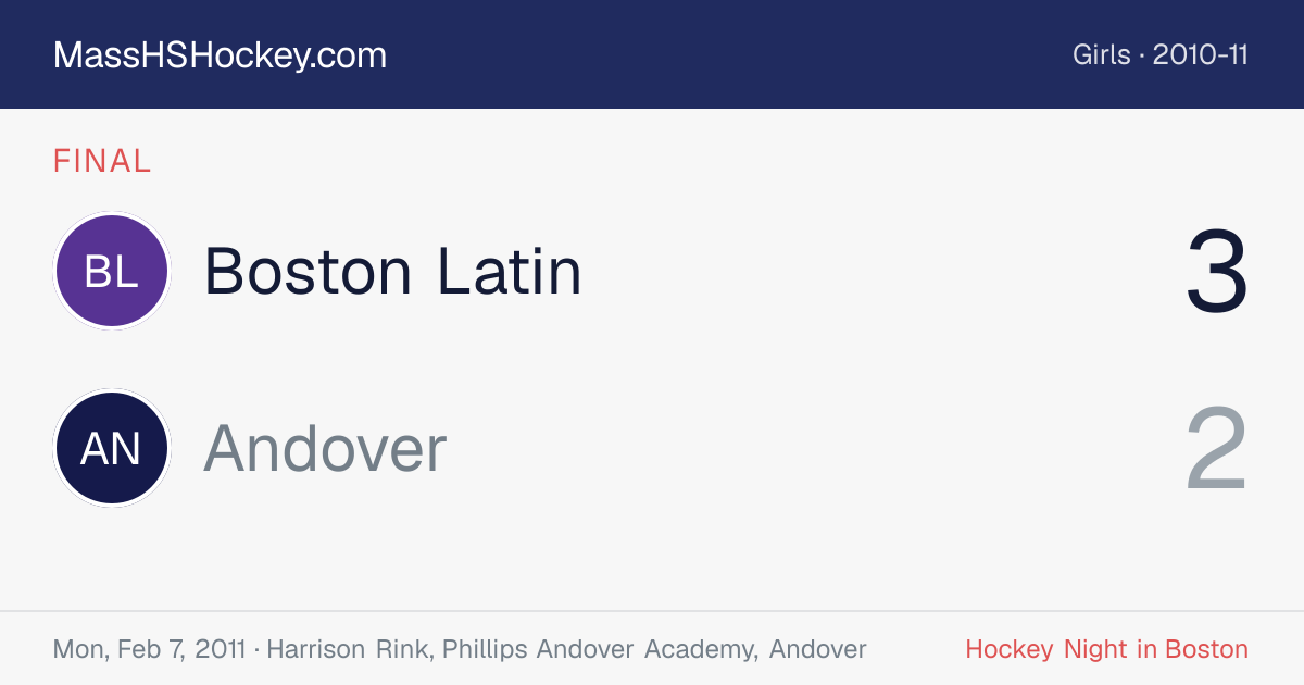 Boston Latin at Andover score card