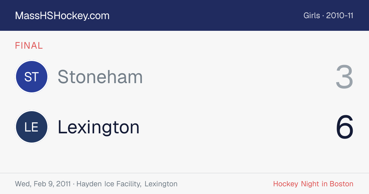 Stoneham at Lexington score card
