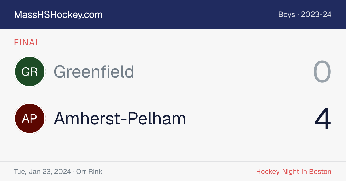 Greenfield at Amherst-Pelham score card